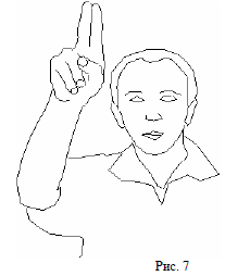 Рис 7. Пальцы сжаты в кулак, повернутый ладонью к собеседнику, указательный и безымянный пальцы выпрямлены и прижаты друг к другу