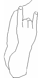 Рис. 13. Пальцы сжаты в кулак, ладонь то повернута к собеседнику, то к себе, указательный палец и мизинец выпрямлены
