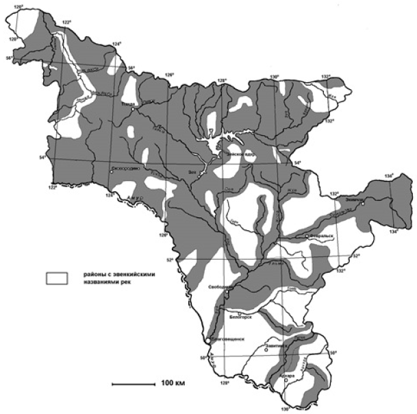 Рис 1. Картосхема топонимического районирования Амурской области